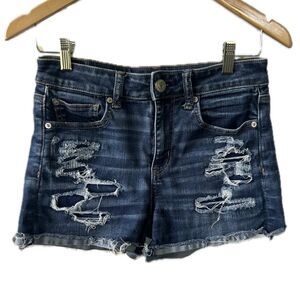 American Eagle Next Level Stretch Hi-Rise Distressed Raw Edge Folded Hem Shortie